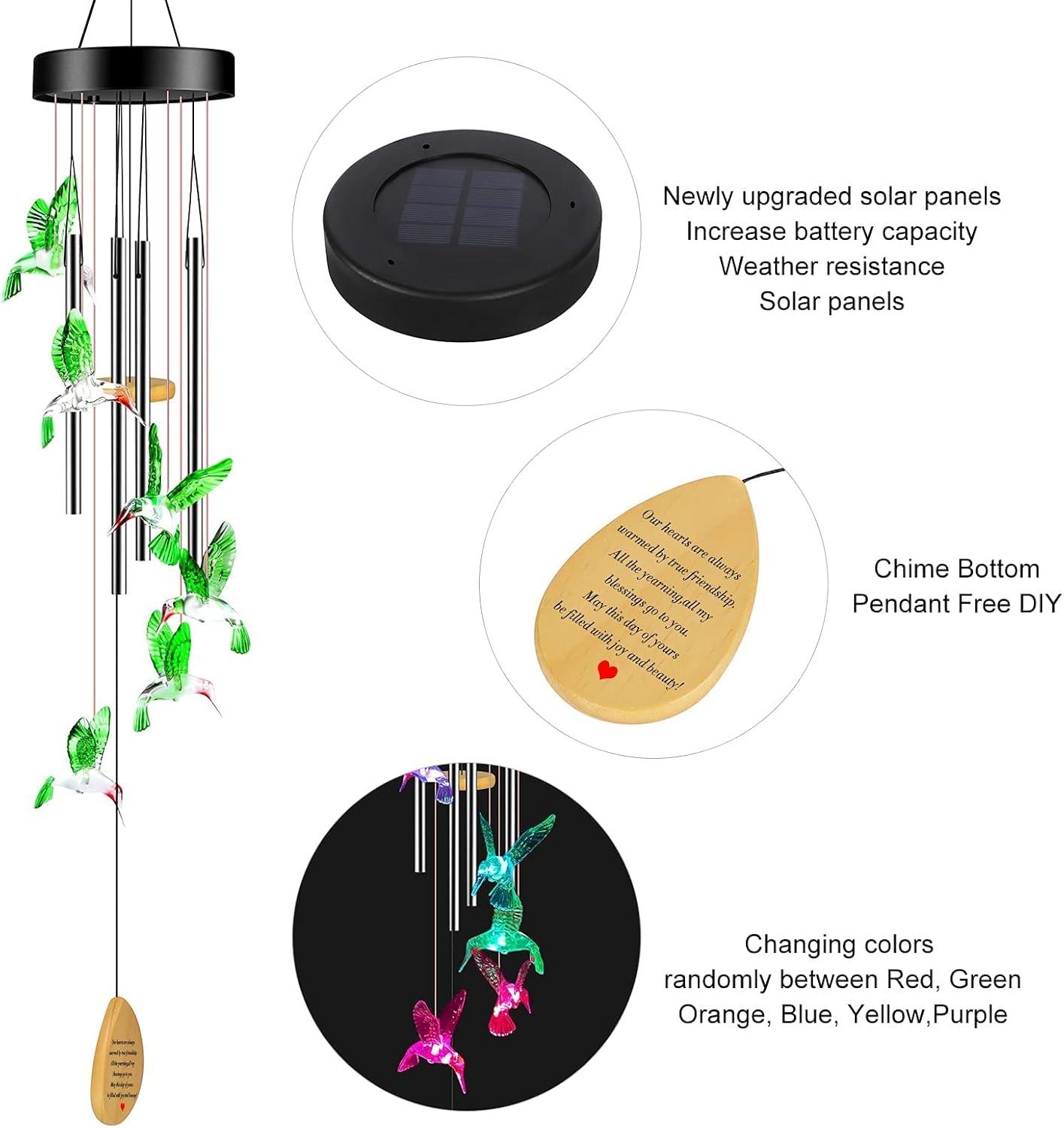 imageSolar Wind Chime Solar Hummingbird Wind Chimes OutdoorIndoor for mommomgrandma GiftsBirthday Gifts for mom Outdoor DecorYard Decorations Memorial Wind Chimesmoms Best Gifts