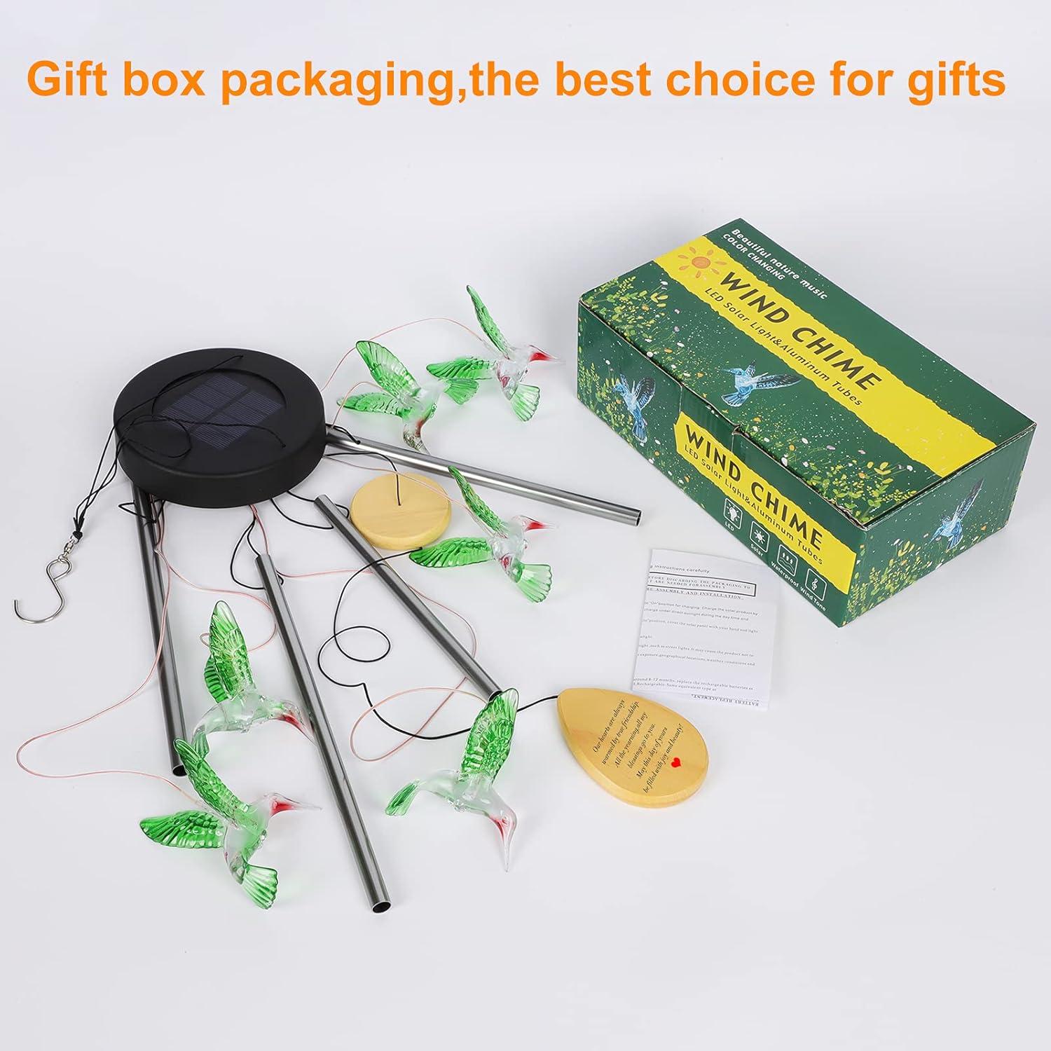 imageSolar Wind Chime Solar Hummingbird Wind Chimes OutdoorIndoor for mommomgrandma GiftsBirthday Gifts for mom Outdoor DecorYard Decorations Memorial Wind Chimesmoms Best Gifts