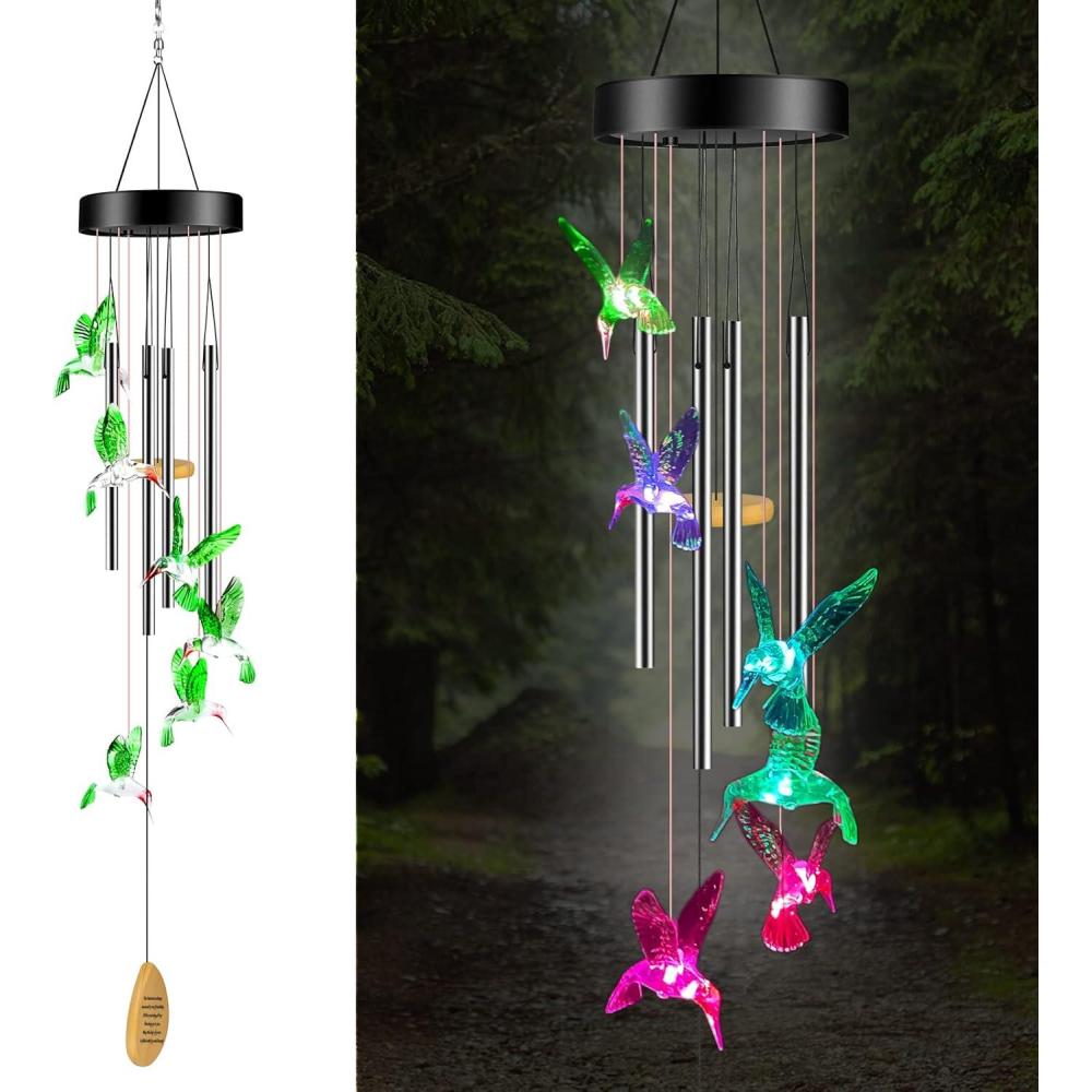 imageSolar Wind Chime Solar Hummingbird Wind Chimes OutdoorIndoor for mommomgrandma GiftsBirthday Gifts for mom Outdoor DecorYard Decorations Memorial Wind Chimesmoms Best Gifts