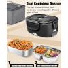 imageBuddew 15L 304 Stainless Steel Inner Container Electric Lunch Box Removable Replacement Tray with Sealed Silicone Cover Easy to Clean Eco Friendly and Dishwasher SafeBlack  Dual Container