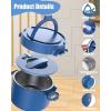 imageBuddew 15L 304 Stainless Steel Inner Container with Compartments Electric Lunch Box Removable Replacement Tray with Sealed Silicone Cover Easy to Clean Eco Friendly and Dishwasher SafeBlueRound