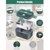 imageBuddew Electric Lunch Box 80W Food Heater 18L Large Capacity Heated Lunch Box 3 in 1 12V24V110V Portable Lunch Warmer for CarTruckHomeOffice with Carry Bag and Fork and Spoon GrayGreenGrayGreen Handle