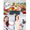 imageBuddew Electric Lunch Box 80W Food Heater 18L Large Capacity Heated Lunch Box 3 in 1 12V24V110V Portable Lunch Warmer for CarTruckHomeOffice with Carry Bag and Fork and Spoon GrayGreenGrayWhite Handle