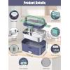 imageBuddew Electric Lunch Box 80W Food Heater 18L Large Capacity Heated Lunch Box 3 in 1 12V24V110V Portable Lunch Warmer for CarTruckHomeOffice with Carry Bag and Fork and Spoon GrayGreenRoyal blueGreen Handle