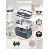 imageBuddew Electric Lunch Box 80W Food Heater 18L Large Capacity Heated Lunch Box 3 in 1 12V24V110V Portable Lunch Warmer for CarTruckHomeOffice with Carry Bag and Fork and Spoon GrayGreenGrayWhite Handle