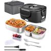 imageBuddew 15L 304 Stainless Steel Inner Container Electric Lunch Box Removable Replacement Tray with Sealed Silicone Cover Easy to Clean Eco Friendly and Dishwasher SafeBlack  Dual Container