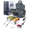 imageBuddew 15L 304 Stainless Steel Inner Container with Compartments Electric Lunch Box Removable Replacement Tray with Sealed Silicone Cover Easy to Clean Eco Friendly and Dishwasher SafeGrayBlack Handle