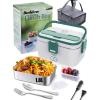 imageBuddew Electric Lunch Box 80W Food Heater 18L Large Capacity Heated Lunch Box 3 in 1 12V24V110V Portable Lunch Warmer for CarTruckHomeOffice with Carry Bag and Fork and Spoon GrayGreenGreen