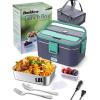 imageBuddew Electric Lunch Box 80W Food Heater 18L Large Capacity Heated Lunch Box 3 in 1 12V24V110V Portable Lunch Warmer for CarTruckHomeOffice with Carry Bag and Fork and Spoon GrayGreenRoyal blueGreen Handle