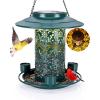 imageSolar Bird Feeders for Outdoors Hanging Bring Three Water Cups  Premium Grade Metal Wild Bird Feeders ChewProof Weather and Water Resistant Bird feeders Outside and Garden Decoration Green