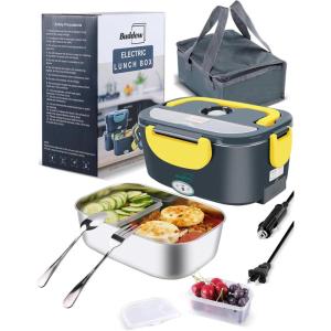 imageBuddew 15L 304 Stainless Steel Inner Container Electric Lunch Box Removable Replacement Tray with Sealed Silicone Cover Easy to Clean Eco Friendly and Dishwasher SafeYellow