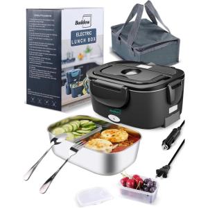 imageBuddew 15L 304 Stainless Steel Inner Container Electric Lunch Box Removable Replacement Tray with Sealed Silicone Cover Easy to Clean Eco Friendly and Dishwasher SafeBlack