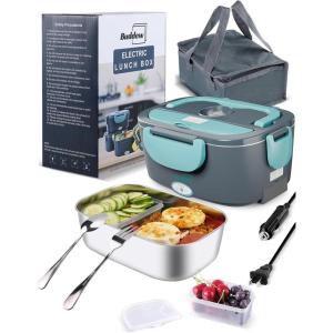 imageBuddew 15L 304 Stainless Steel Inner Container with Compartments Electric Lunch Box Removable Replacement Tray with Sealed Silicone Cover Easy to Clean Eco Friendly and Dishwasher SafeBlue