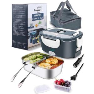 imageBuddew 15L 304 Stainless Steel Inner Container with Compartments Electric Lunch Box Removable Replacement Tray with Sealed Silicone Cover Easy to Clean Eco Friendly and Dishwasher SafeWhite