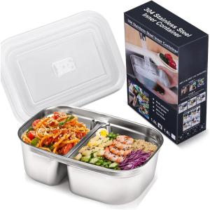 imageBuddew 15L 304 Stainless Steel Inner Container with Compartments Electric Lunch Box Removable Replacement Tray with Sealed Silicone Cover Easy to Clean Eco Friendly and Dishwasher Safe15L Stainless Steel Container with Compartments