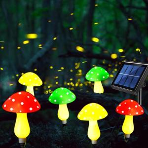 imageBuddew Solar String Lights Outdoor Fairy Light with 6 Mushroom Toadstool Solar Mushroom Lights Decorations with Multiple Lighting Modes Cute Shaped Mushroom Fairy Lights Garden Landscape Lights